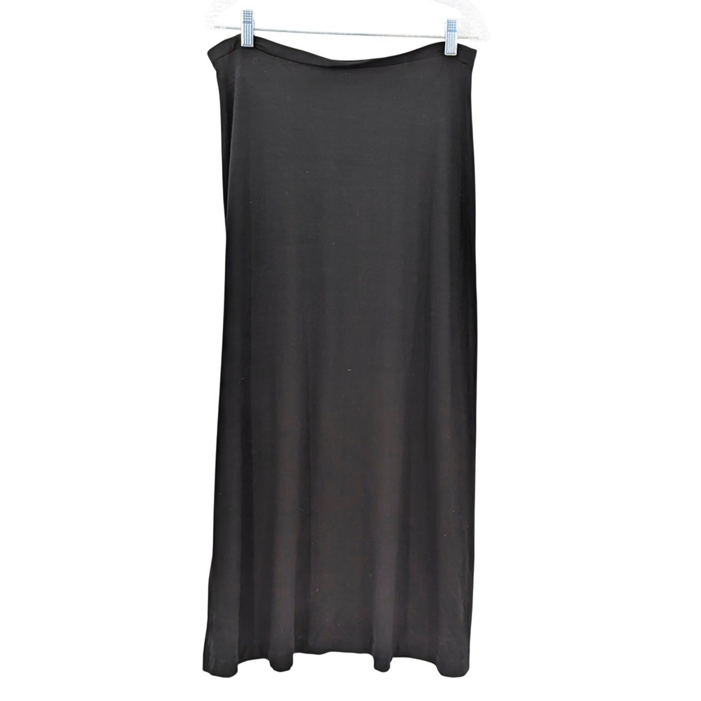 Three Dots Black Rayon Stretch Midi Skirt Minimalist‎ USA Made